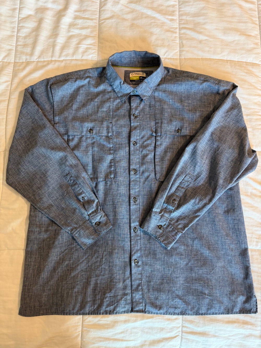 Magellan Outdoors MagWick Angler Fit Men's Solid Blue Button-Up Shirt,  2XL